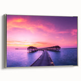 Framed canvas landscape art painting of an oceanic Fiji scenery in vibrant blue and green tones, ideal for living room decor.