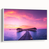 Vintage poster art of a scenic Fiji coastline on a framed canvas with vibrant colors, ideal for living room decor.