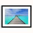 Extra large abstract art print of a colorful, textured scenery of Bora Bora, mounted in a black frame with mat.