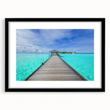 Extra large abstract art print of a colorful, textured scenery of Bora Bora, mounted in a black frame with mat.