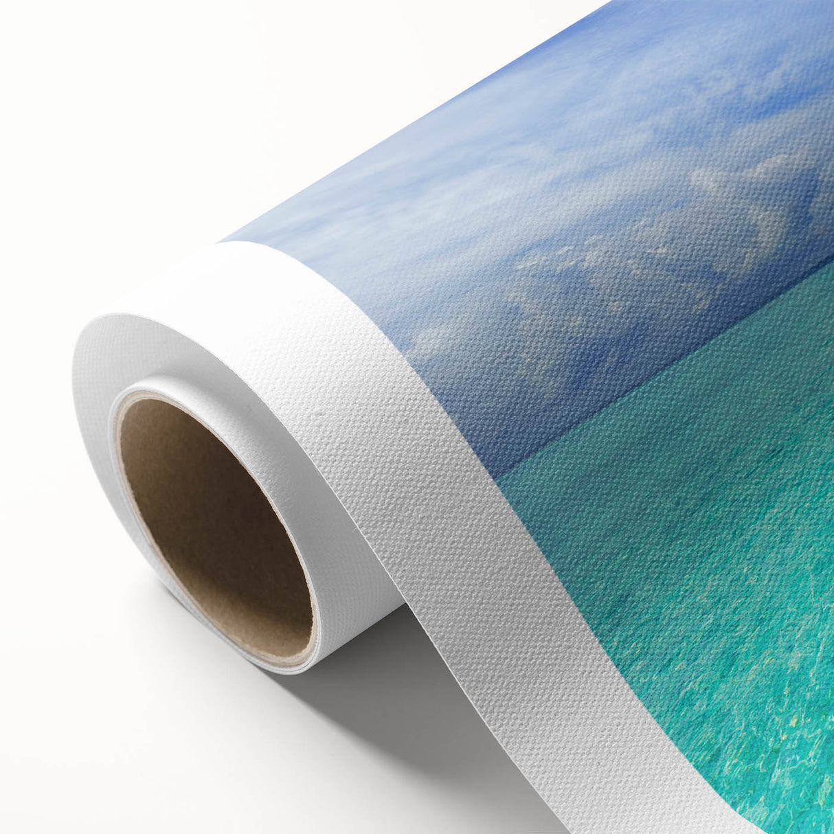 Art deco poster of Bora Bora scenery in pastel shades on rolled canvas, ideal for nursery wall art.