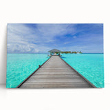 Black and white stretched canvas of Bora Bora's serene seascape, ideal for kitchen wall art or bedroom ambiance.