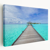 Large art of Bora Bora scenery on stretched canvas, featuring vibrant ocean blues and lush greens.