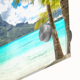 Large abstract ocean view in muted blue and green tones on acrylic glass, ideal for dining room art.