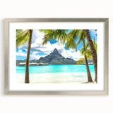 Textured art print of an abstract oceanic scene in cool blue and green tones on a framed canvas, suitable for bedroom decor.