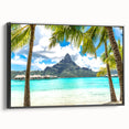 Black and white landscape art painting of Tahiti on framed canvas, suitable for bedroom wall decor.