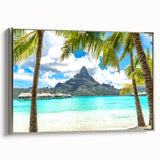 Framed canvas landscape art painting of Tahiti with vivid blue ocean and sky tones, ideal for enhancing living room decor.
