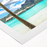 Art deco poster of a Tahitian beach scene in pastel colors on rolled canvas, suitable for dining room or bathroom wall art.