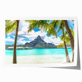 Extra large rolled print of a Tahitian landscape with vibrant greenery and blue waters, ideal for art wall dining room.