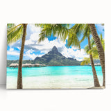 Black and white stretched canvas of Tahitian landscape, ideal for kitchen wall art or bedroom ambiance.
