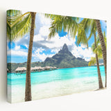 Large canvas print of a Tahitian landscape with vivid blue and green hues, ideal for kitchen wall art.