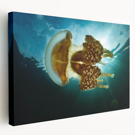 Large oceanic landscape on stretched canvas, featuring serene blue and teal tones, ideal for kitchen wall art.