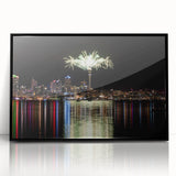 Large abstract wall art of Auckland's skyline in muted gray tones on a framed acrylic, ideal for modern living room decor.