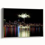 Framed canvas of Auckland landscape with vibrant greens and blues, ideal for living room decor.