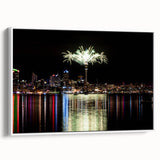 Vintage poster art of Auckland skyline in vibrant colors on a framed canvas, ideal for living room decor.