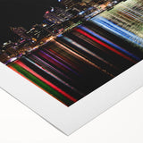 Art deco poster of Auckland skyline in soft blue and gray tones on rolled canvas, suitable for dining room wall art.