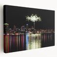Auckland skyline in muted gray and blue tones on a large stretched canvas, ideal for kitchen wall art.