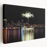 Auckland skyline in muted gray and blue tones on a large stretched canvas, ideal for kitchen wall art.