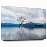 Large acrylic print of an abstract New Zealand Otago landscape in cool blues and greens.