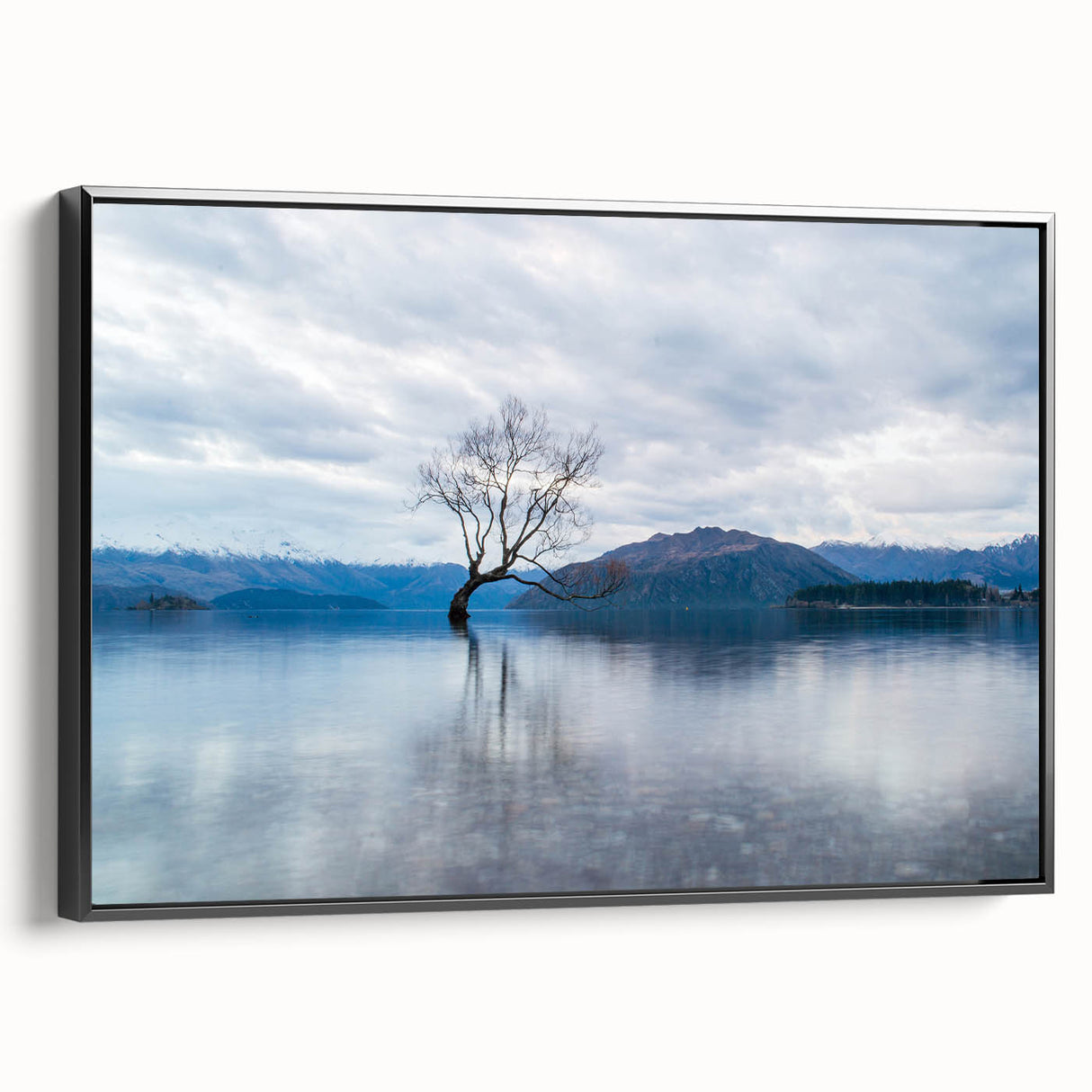 Black and white landscape art depicting Otago, New Zealand on framed canvas, ideal for bedroom decor.