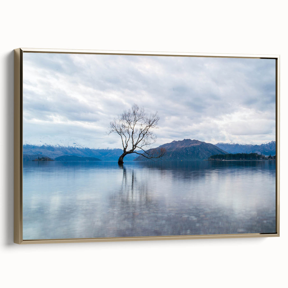 Framed canvas depicting a serene Otago, New Zealand landscape in muted earth tones, ideal for bedroom wall art.