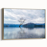 Framed canvas depicting a serene Otago, New Zealand landscape in muted earth tones, ideal for bedroom wall art.