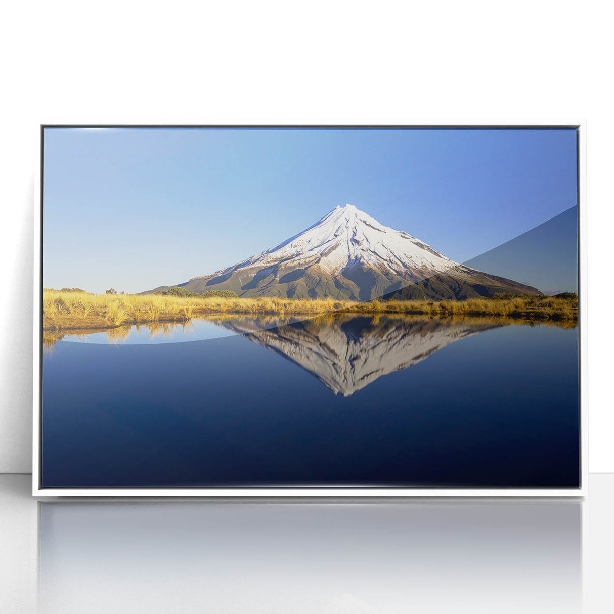 Modern art wall decor featuring Taranaki, New Zealand scenery in acrylic frame, ideal for nursery wall art.