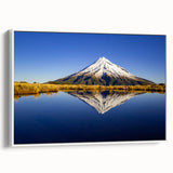 Vintage poster art of Taranaki, New Zealand in vibrant colors on a large framed canvas, ideal for living room decor.