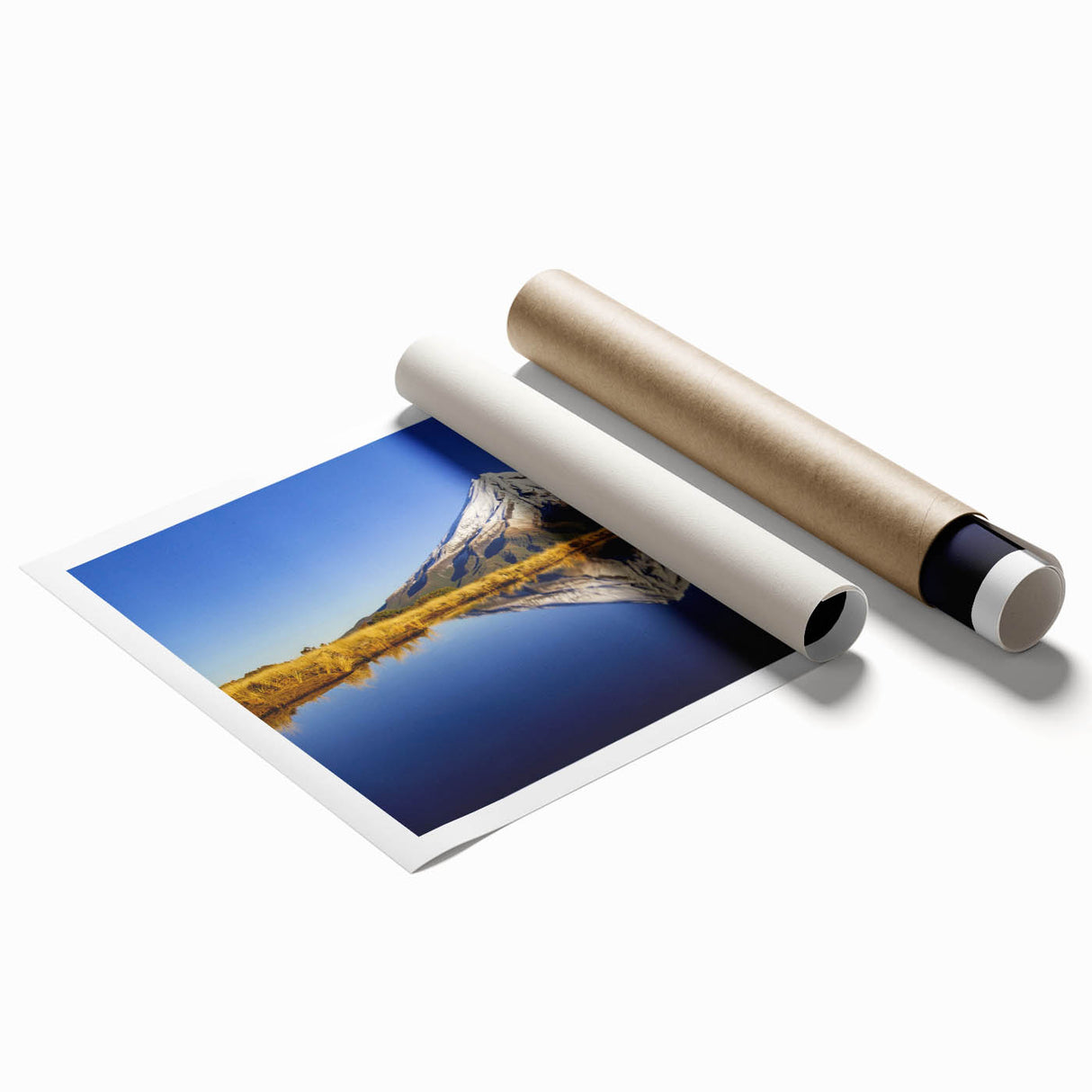 Extra large rolled print of Taranaki, New Zealand, featuring vibrant green landscapes and floral elements.
