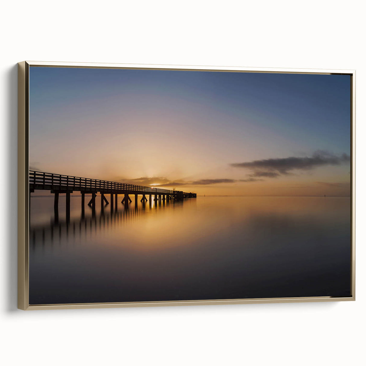 Vintage poster art of New Zealand's West Coast in black and gold tones on a framed canvas, ideal for bedroom wall decor.