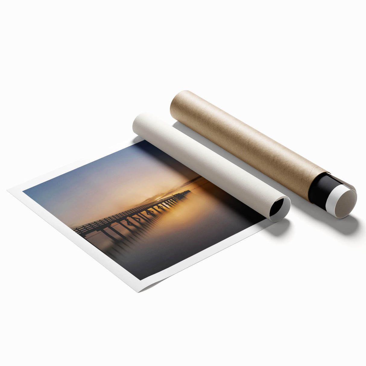 Extra large rolled print of a serene New Zealand West Coast landscape, featuring muted green and blue tones.