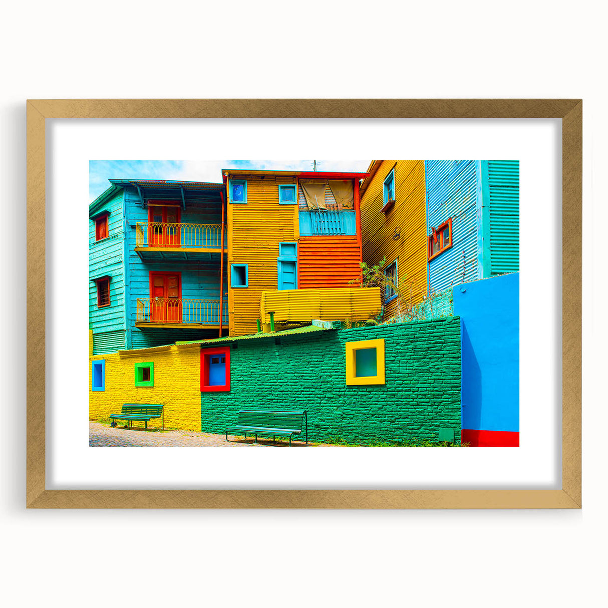 Extra large wall art featuring an abstract depiction of Argentina's landscape in textured gold and blue tones.