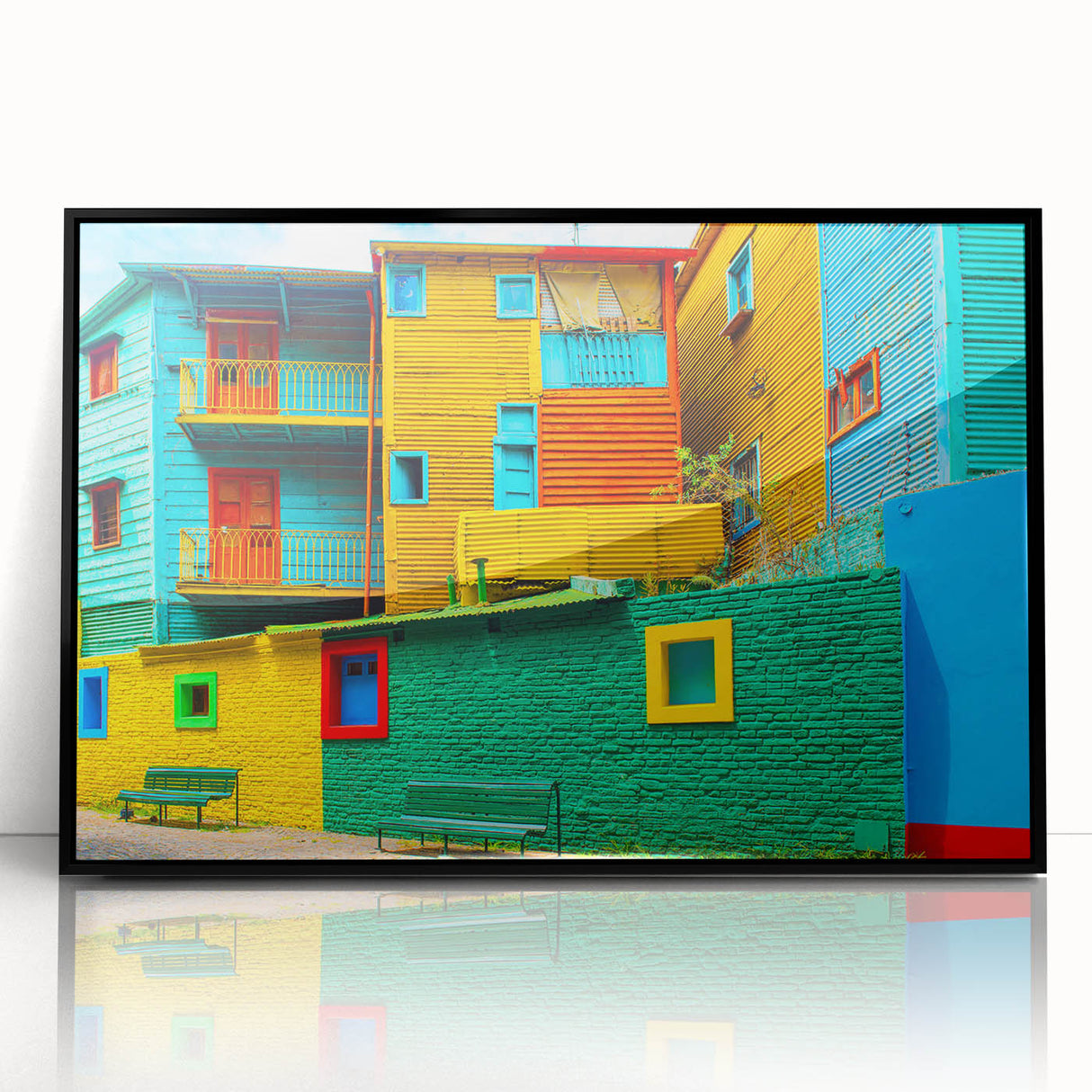 Large abstract wall art depicting a stylized Buenos Aires cityscape in muted gray hues on a framed acrylic print.