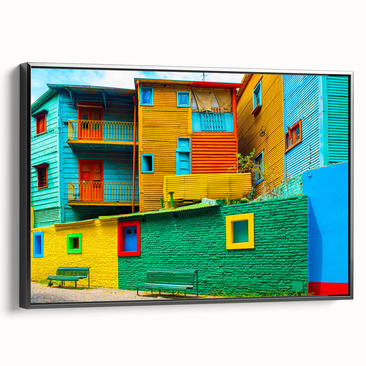Black and white landscape art painting of Buenos Aires on framed canvas, suitable for bedroom wall decor.