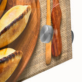 Acrylic print of a large abstract depiction of a South American landscape in earth tones, ideal for dining room art.