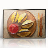 Mid-century modernist art depicting a Bolivian landscape in muted earth tones, framed in silver acrylic.