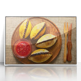 Art deco poster of a Bolivian landscape in muted earth tones on a white framed acrylic, suitable for modern nursery decor.