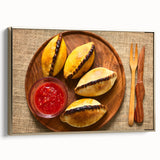 Framed canvas featuring a vintage-style landscape painting of a Bolivian scene in muted earth tones.