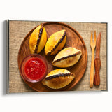 Framed canvas of a vintage poster-style landscape art painting depicting a colorful Bolivian scenery.