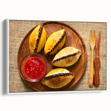 Vintage poster art of a Bolivian landscape on extra large framed canvas, featuring colorful art against a black background.