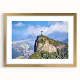 Extra large abstract art print featuring a textured depiction of a Brazilian landscape in muted earth tones, framed in gold.