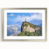 Textured abstract art print depicting a vibrant, stylized Brazilian landscape on a silver-framed canvas.