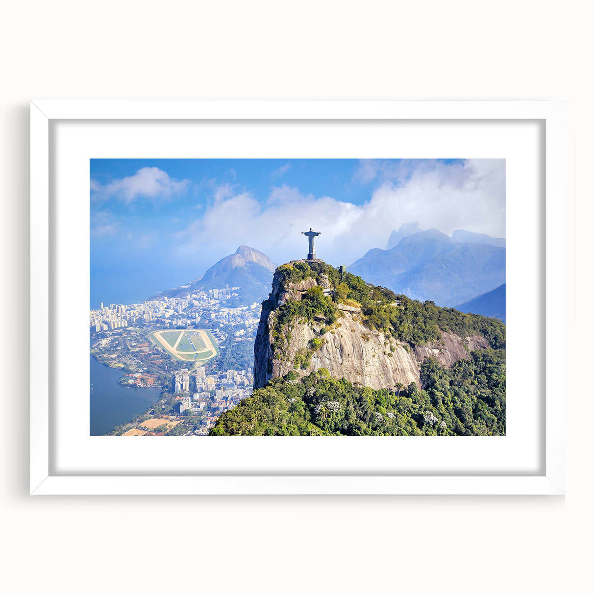Abstract art print of a Brazilian landscape in muted earth tones on a framed white mat, suitable for dining room decor.