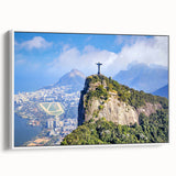 Vintage poster art of a colorful Brazilian landscape on extra large framed canvas, ideal for living room decor.