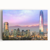 Black and white large art print of Santiago skyline on stretched canvas, ideal for kitchen wall art.
