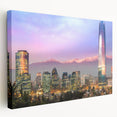 Panoramic view of Santiago, Chile in muted earth tones on a large stretched canvas, ideal for kitchen wall art.