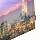 Large abstract wall art of Santiago, Chile in muted earth tones on acrylic glass, ideal for dining room decor.