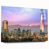 Large abstract wall art of Santiago, Chile in muted earth tones on acrylic glass, ideal for bedroom or dining room decor.