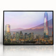 Large abstract wall art depicting the Santiago skyline in muted earth tones on a framed acrylic print.