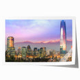 Extra large rolled print featuring a panoramic view of Santiago, Chile, in muted earth tones, ideal for art wall dining room.
